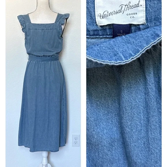 *SOLD* EUC Size S Denim Maxi Dress with Ruffled Cap Sleeves - Picture 5 of 9